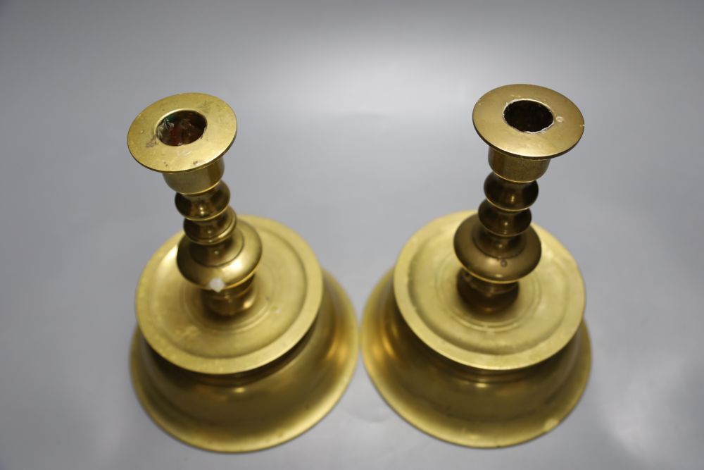 A pair of modern 17th century style Norwegian brass candlesticks, 22cm